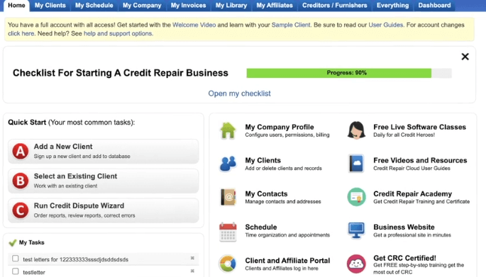 Credit Repair Cloud Dashboard 